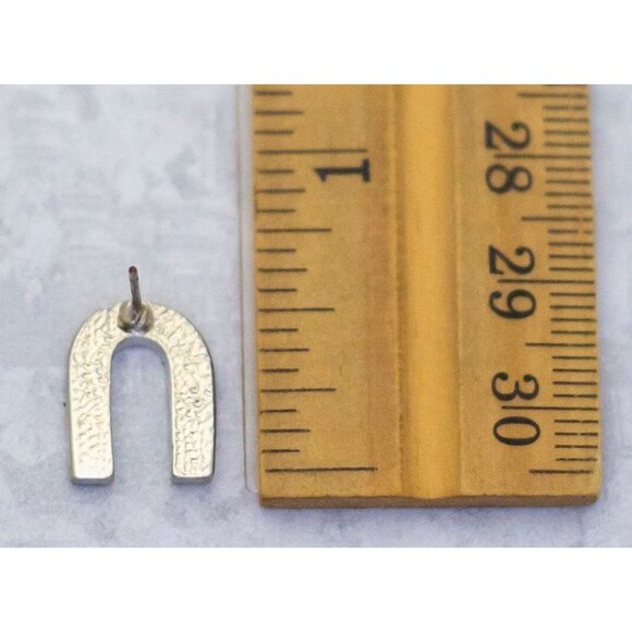 Vintage Letter U Two Tone Blue Silver Stud Earrings | CD1 - Picture 2 of 2